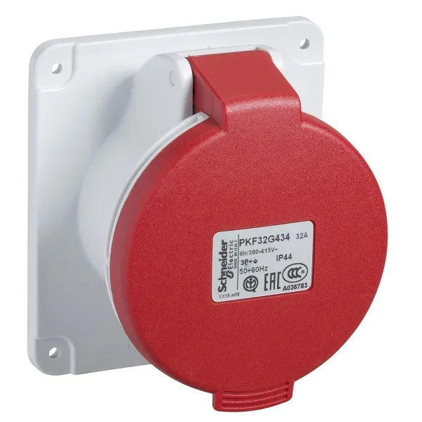 PKF32G435 | Розетка для скрытой проводки, прямая, винтовое соединение, 32А 3P+N+E IP44 380В, Schneider Electric