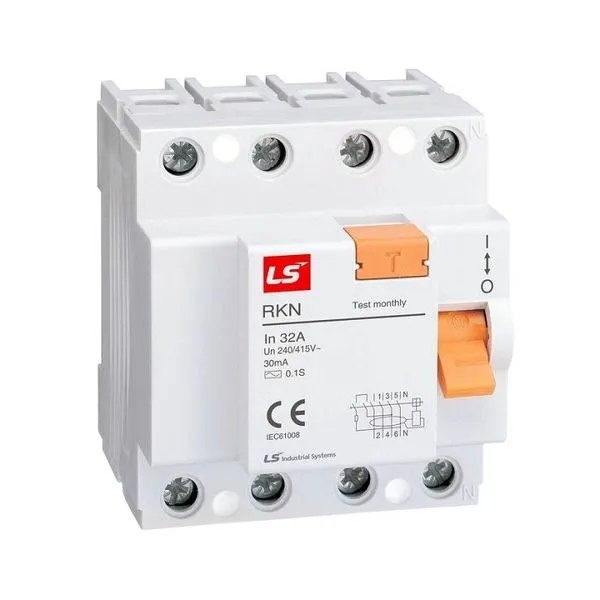  | УЗО, серия RKN, 3P+N, 63 A, 30 мА, тип AC, LSis