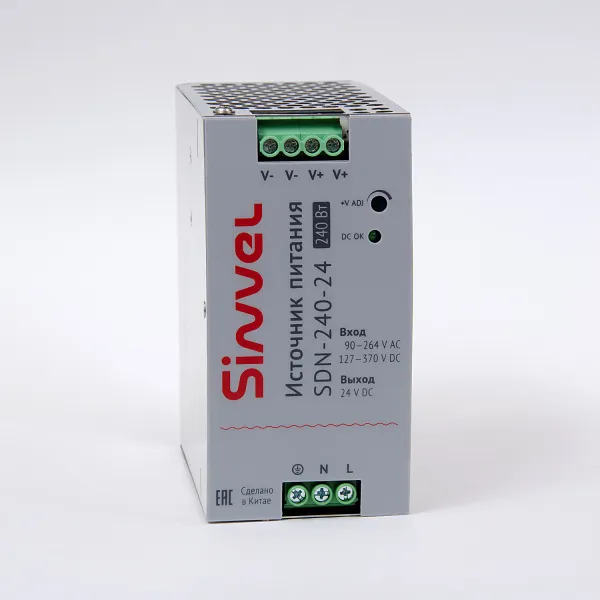 Блок питания SDN 240 Вт, питание 90-264В AC, 127-370В DC; выход 24В DC, металлический корпус, Sinvel, SDN-240-24
