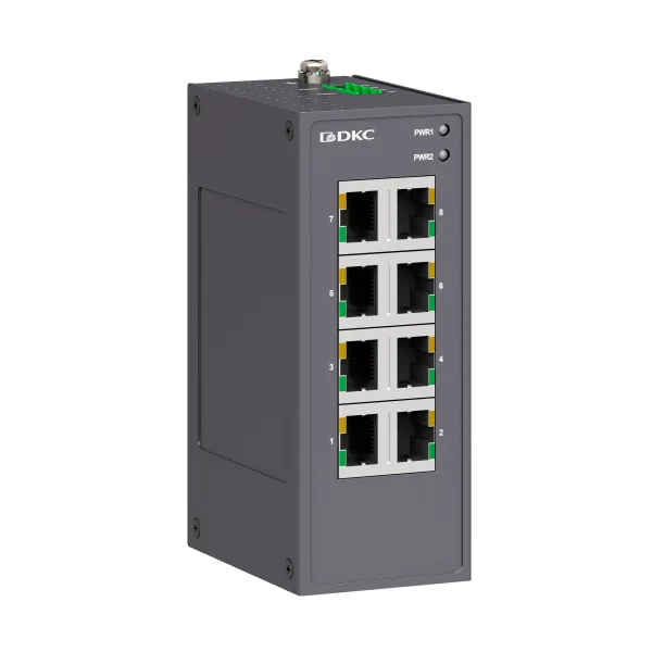 dkcN2000-8T-P1 | Промышленный управляемый коммутатор, 8×10/100Base-T(X) портов RJ45, консольный порт Mini USB, 24-48В, DKC