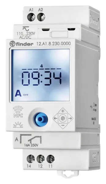 12A182300000 | Астрономическое реле с NFC, 1СO 16A, питание 110…230B AC/DC, Finder