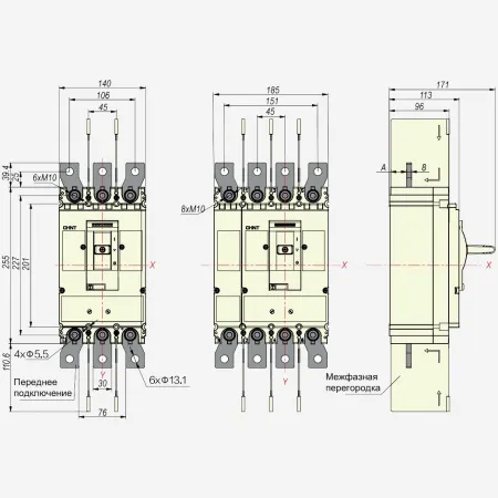 269710 | Внешние выводы FCP23-M8 для переднего присоединения NM8N-400/630 3P  (6 штук), Chint