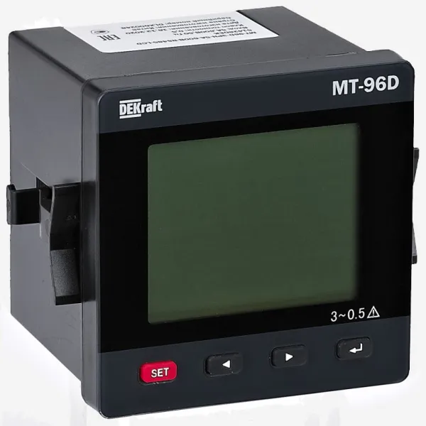51428DEK | Мультиметр цифровой 96х96мм трехфазный, вход 600В 5А, RS485, LCD-дисплей МТ-96D, Dekraft