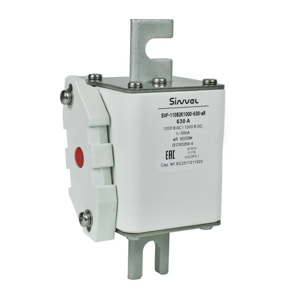 SVF-110B2K1000-630-aR | Предохранитель, 630 А, 1000 В DC / 1000 В AC, aR, ножи под болт, габ 2, монт расст 110 мм, Sinvel 