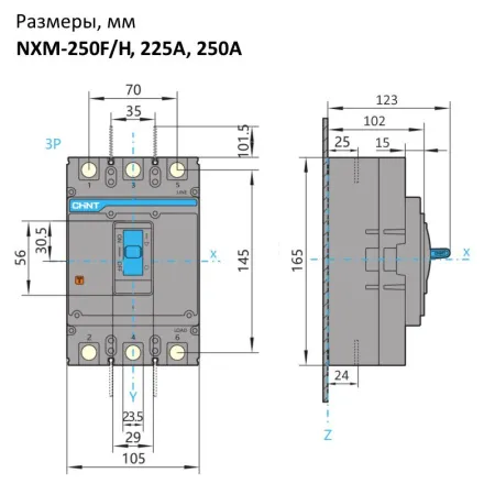 844332 | Автоматический выключатель NXM-250H/3P 225А 50кА, Chint