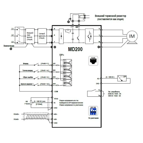 MD200T1.5B | Преобразователь частоты, серия MD200, 1,5 кВт, 4,8 А, перегрузка 150%, 380B, Inovance