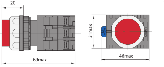Габариты кнопок NP8 с выступающим толкателем. Габариты кнопок NP8 с выступающим толкателем.