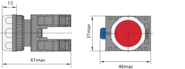 Габариты кнопок с потайным толкателем Габариты кнопок с потайным толкателем
