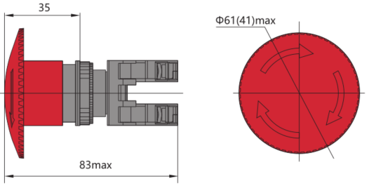 Габариты аварийных кнопок Габариты аварийных кнопок
