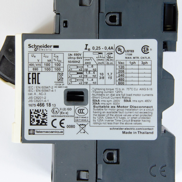 Автоматический выключатель, серия GV2ME, 0,25...0,40А, Schneider Electric, GV2ME03