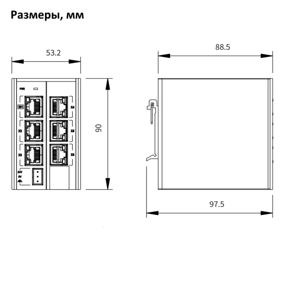 GR10-EC-6SW | 6-канальный ответвительный модуль EtherCAT (1 вход EtherCAT и 5 выходов EtherCAT), порт LAN RJ45, Inovance