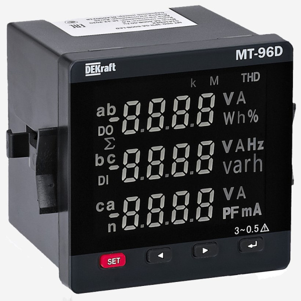 51417DEK | Мультиметр цифровой 96х96мм трехфазный, вход 600В 1А, LED-дисплей МТ-96D, Dekraft