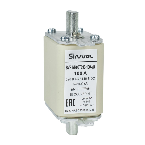 SVF-NH00T690-100-aR | Предохранитель, 100 А, 690 В AС, aR, габарит 00, ножи, Sinvel 