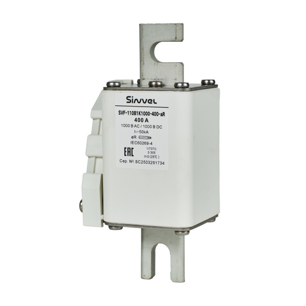 SVF-110B1K1000-400-aR | Предохранитель, 400 А, 1000 В DC / 1000 В AC, aR, ножи под болт, габ 1, монт расст 110 мм, Sinvel 