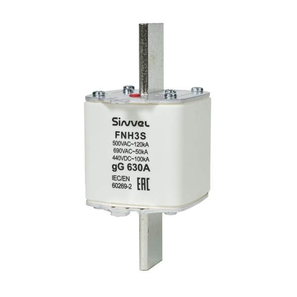 FNH3S-630 | Предохранитель 630 A, габарит 3, gG, 500 B AC/ 440 B DC, боёк, Sinvel 