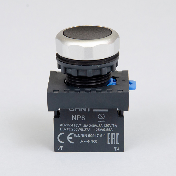 578647 | Кнопка NP8-10BN/2 чёрная, 1НО, IP65, Chint