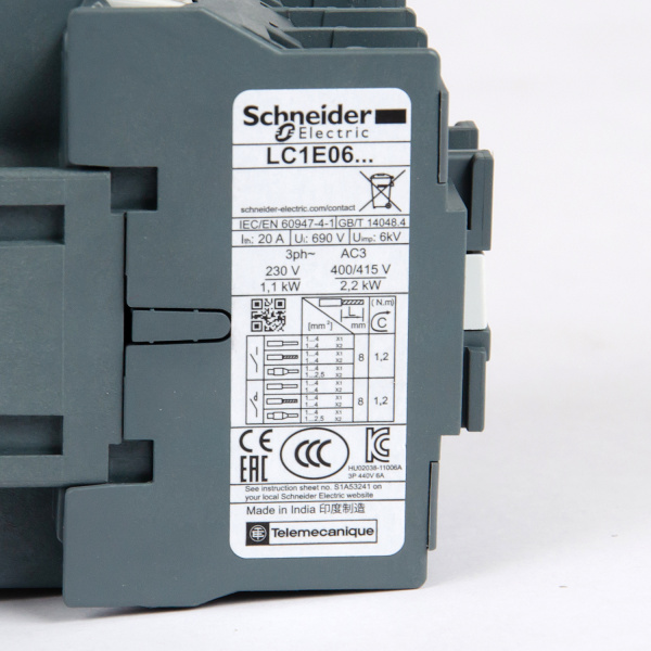 LC1E0610M5 | Контактор, серия EasyPact TVS, 3P, 6А, 1НО, управление 220В AC, Schneider Electric