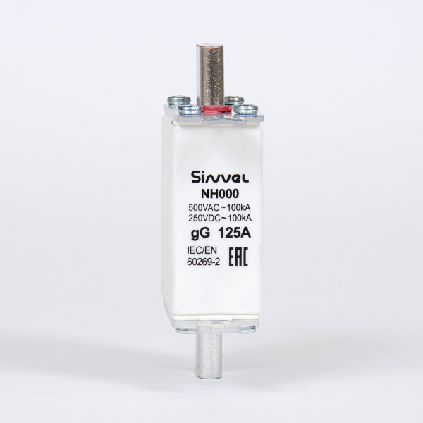 FNH000S-125 | Предохранитель 125 A, габарит 000, gG, 500 B AC/ 250 B DC, боёк, Sinvel 