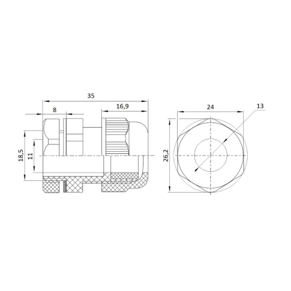 ID PPG-11 | Кабельный ввод PG11, пластик, диаметр кабеля 5-10мм, Clims