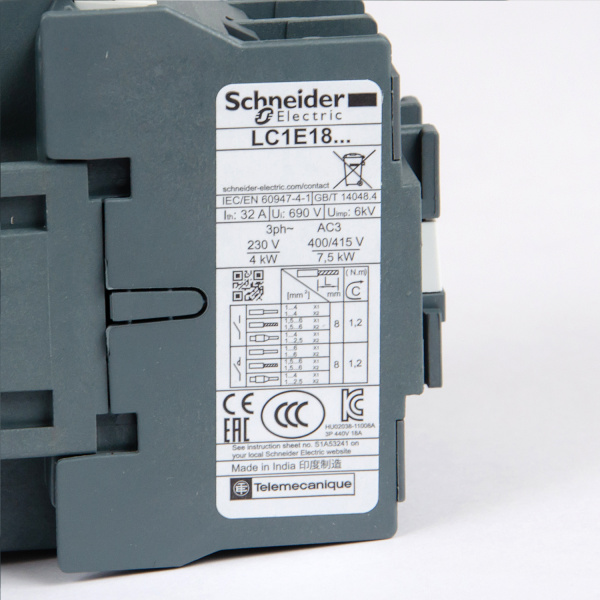 LC1E1810M5 | Контактор, серия EasyPact TVS, 3P, 18А, 1НО, управление 220В AC, Schneider Electric