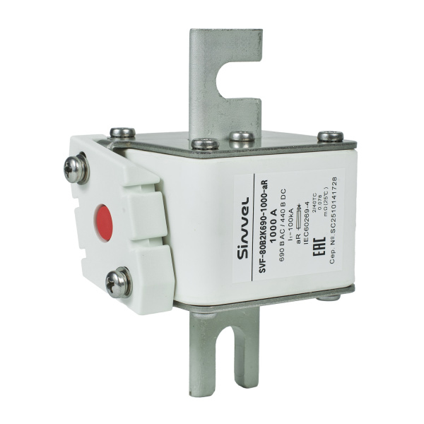 SVF-80B2K690-1000-aR | Предохранитель, 1000 А, 690 В AС, aR, ножи под болт, габ 2, монт расст 80 мм, Sinvel 