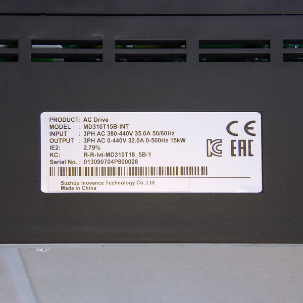 MD310T15B | Преобразователь частоты, серия MD310, 15 кВт, 32 А, перегрузка 150%, 380B, Inovance