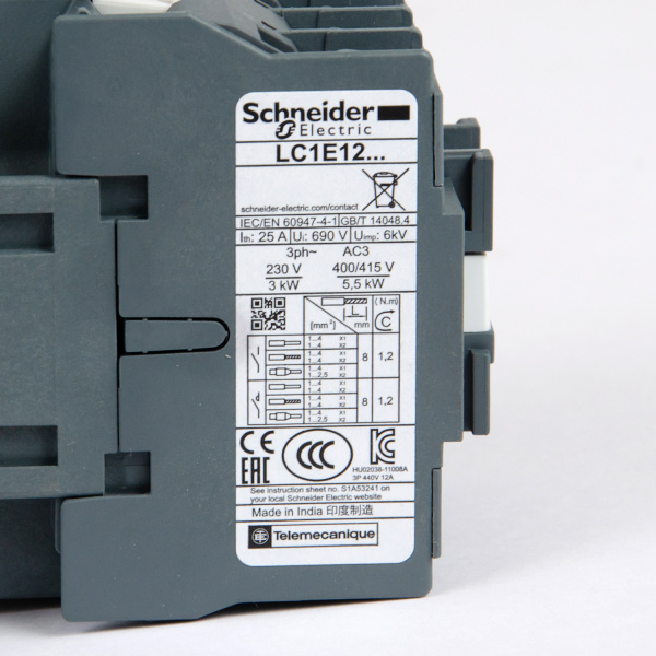 LC1E1201M5 | Контактор, серия EasyPact TVS, 3P, 12А, 1НЗ, управление 220В AC, Schneider Electric