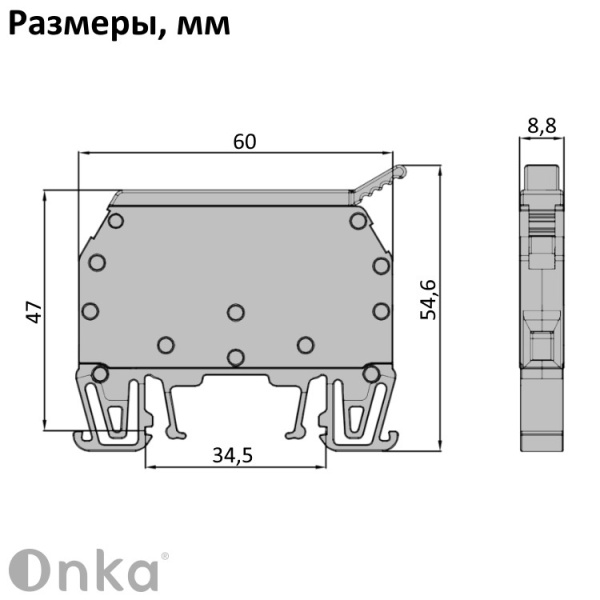 1010313 | Клеммник с держ. предохр. (5х20) с индикацией 220V AC/DC на DIN-рейку, 6 мм.кв., Onka