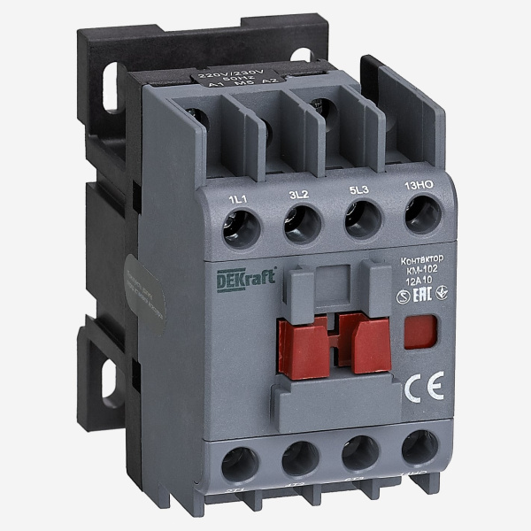 22002DEK | Контактор 12А 220В/230В АС3 АС4 1НО КМ-102, Dekraft